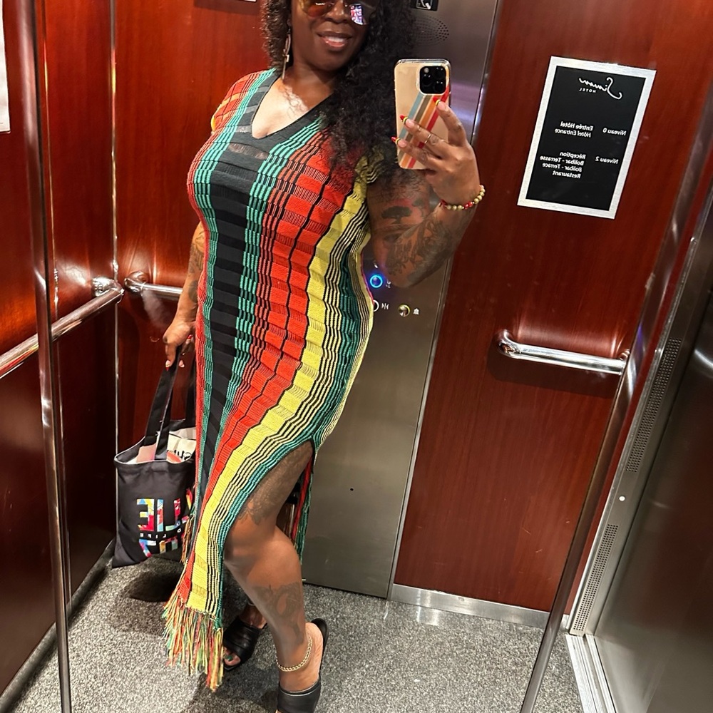 Fashion Nova Green Asymmetrical Sundress Sleeveless V-neck♥️💛💚🖤